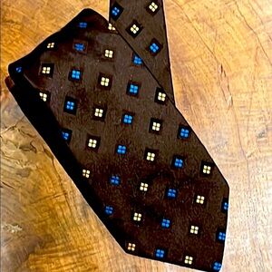 Vintage Yves Saint Laurent Elegant Brown Tie with Blue and Gold Accents